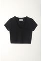 Tennis Camiseta Crop Con Cuello En V Negra Para Mujer de Tennis