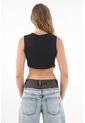Tennis Camiseta Manga Sisa Con Espalda Crop Negra Para Mujer de Tennis