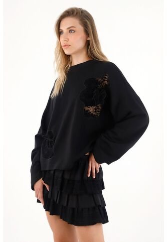 Tennis Buzo Negro Con Detalles Bordados Para Mujer Tennis