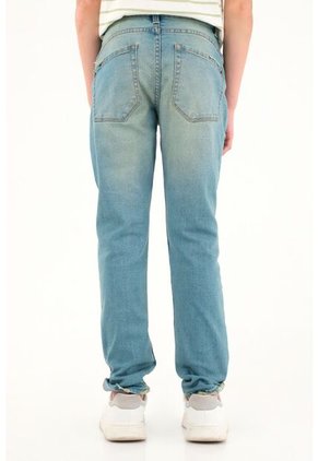 Jean Slim Tono Claro Con Roto Para Niño