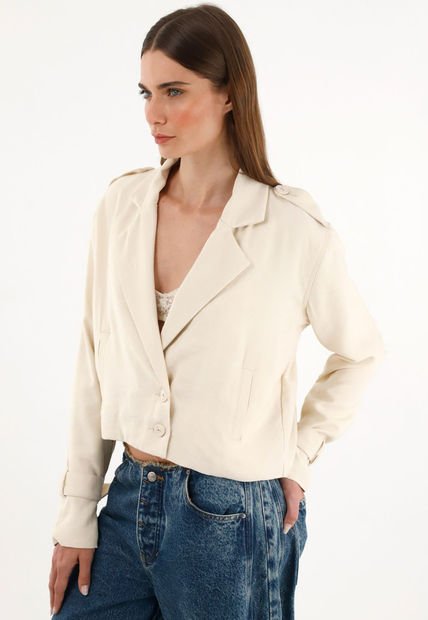 Abrigo Tipo Biker Crop Top Crudo Para Mujer