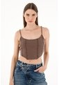 Tennis Camiseta Café En Rib Tipo Crop Para Mujer de Tennis