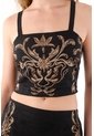 Tennis Camisa Crop De Tiras Bordada Negra Para Mujer de Tennis