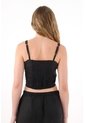 Tennis Camisa Crop De Tiras Bordada Negra Para Mujer de Tennis