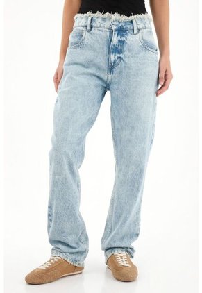 Tennis Jean Recto De Tiro Medio Con Pretina Desflecada Para Mujer