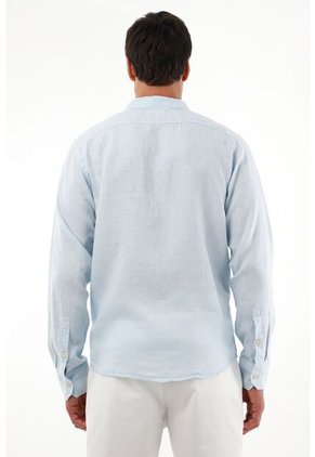 Tennis Camisa Azul En Lino Para Hombre