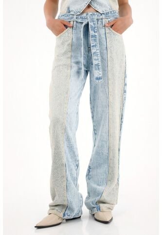 Tennis Jean Wide Leg Con Detalle De Malla Y Brillo Para Mujer Tennis