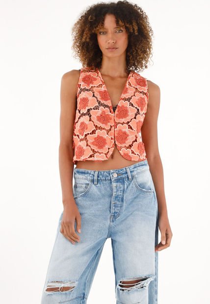 Chaleco Naranja Con Bordados Para Mujer