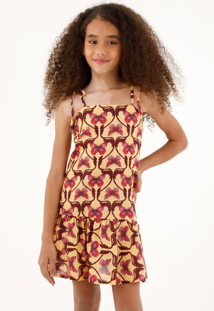 Vestido Estampado Con Bolero En Ruedo Para Niña