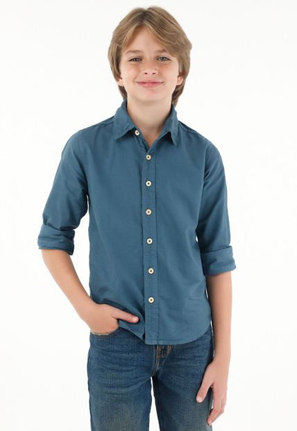 Camisa Azul Manga Larga Para Niño
