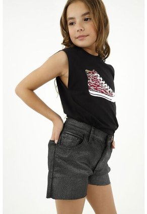 Bermuda Negra Con Efecto Encerado Para Niña