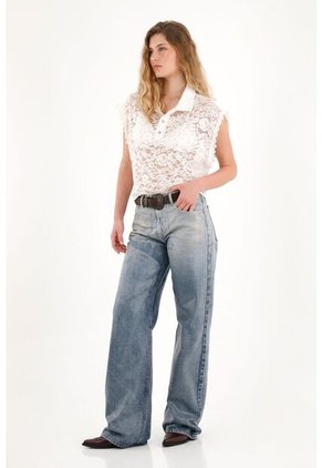 Tennis Jean Wide Leg Tiro Alto Con Lavado Degradé Para Mujer