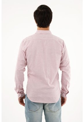 Camisa Rosada A Rayas Manga Larga Para Hombre