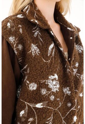 Tennis Abrigo En Tela Ovejero Con Lentejuelas Café Para Mujer