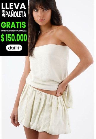 Tennis Falda Corta Para Mujer En Tejido Ligero Color Crema Silueta Globo Con Cintura Fruncida Tennis