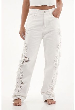 Tennis Jean Recto Tiro Medio Crudo Con Rotos Para Mujer