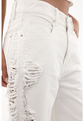 Tennis Jean Recto Tiro Medio Crudo Con Rotos Para Mujer