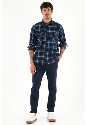Tennis Camisa Leñadora Con Botones En Madera Azul De Ajuste Cómodo Para Hombre