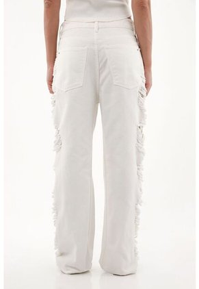 Tennis Jean Recto Tiro Medio Crudo Con Rotos Para Mujer