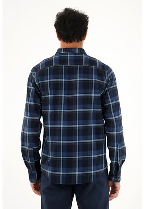 Tennis Camisa Leñadora Con Botones En Madera Azul De Ajuste Cómodo Para Hombre