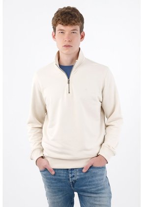Tennis Buzo Regular Fit Con Media Cremallera En Algodón Beige Para Hombre
