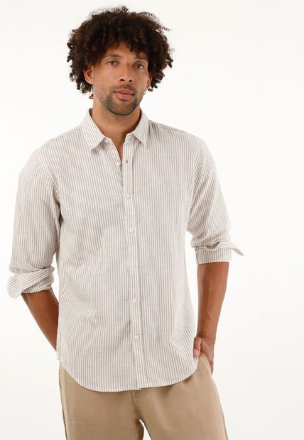 Camisa Café A Rayas Manga Larga Para Hombre