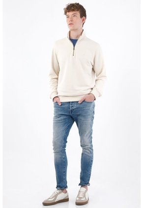Tennis Buzo Regular Fit Con Media Cremallera En Algodón Beige Para Hombre
