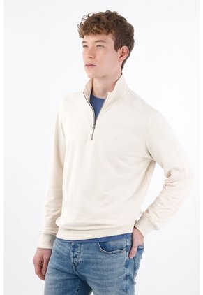 Tennis Buzo Regular Fit Con Media Cremallera En Algodón Beige Para Hombre