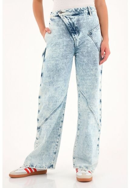 Tennis Jean Wide Leg Azul Tiro Alto Para Mujer
