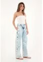 Tennis Jean Wide Leg Azul Tiro Alto Para Mujer de Tennis