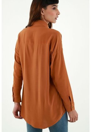 Camisa Café Con Cuello Clásico Para Mujer