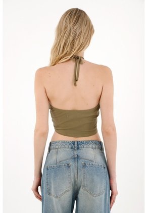Tennis Camiseta Crop Cuello Halter Verde Para Mujer