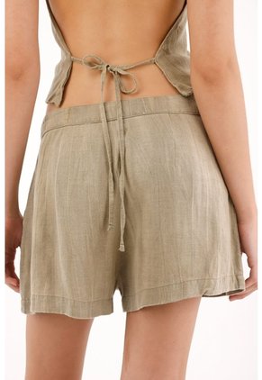 Short De Tiro Alto Con Prenses Café Para Mujer