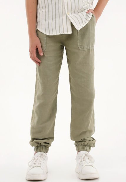 Pantalón Jogger Verde En Apariencia Lino Para Niño
