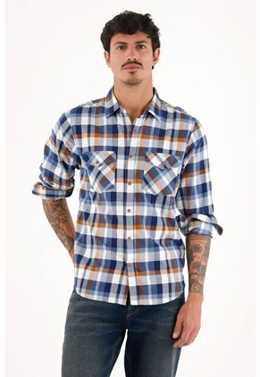Camisa Leñadora Con Botones En Madera Azul Para Hombre