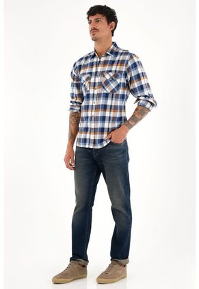 Camisa Leñadora Con Botones En Madera Azul Para Hombre