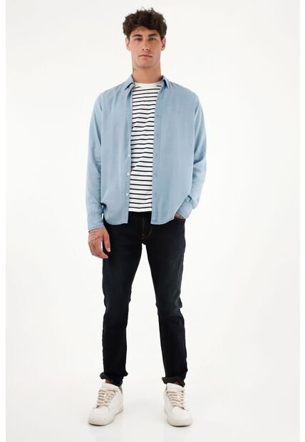 Tennis Camisa Azul Clásica Manga Larga Para Hombre