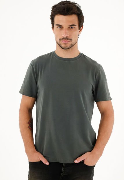 Camiseta Básica Manga Corta Verde Para Hombre