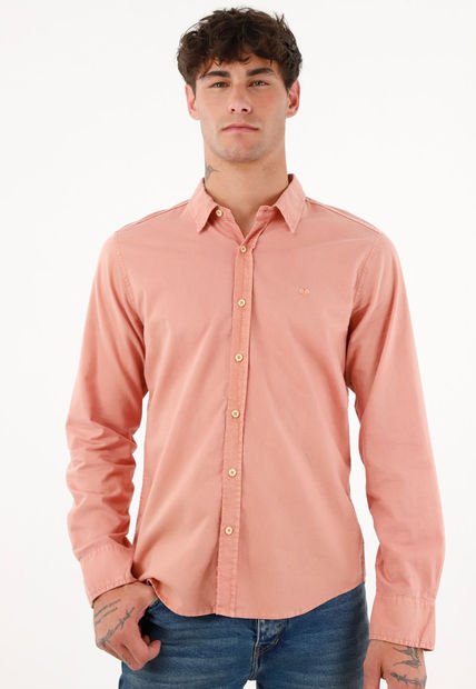 Camisa De Tela Oxford Manga Larga Rosada Para Hombre