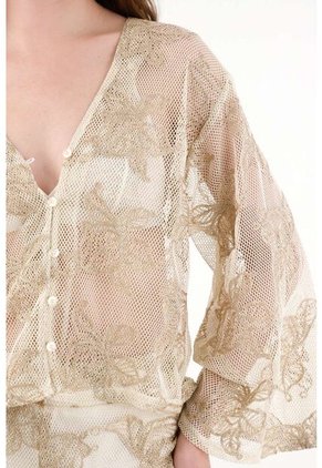 Tennis Camisa En Malla Bordada Cruda Para Mujer