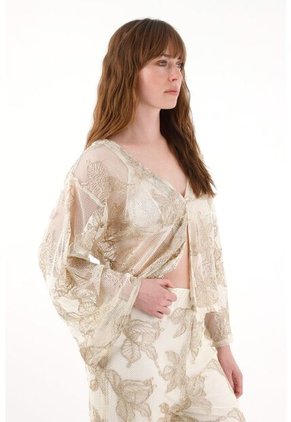 Tennis Camisa En Malla Bordada Cruda Para Mujer