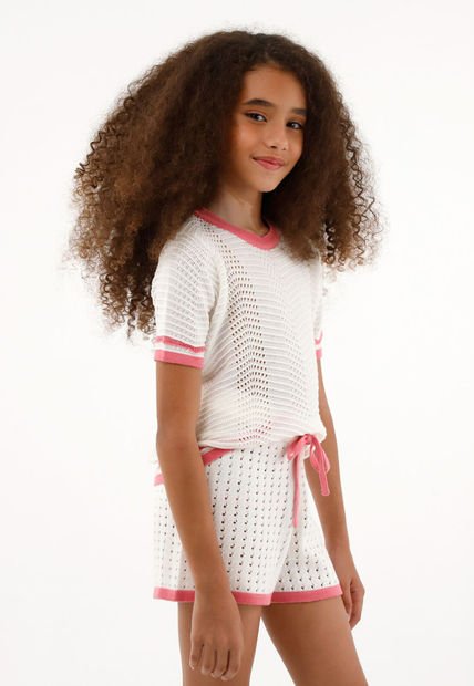 Camiseta Tejida Manga Corta Para Niña