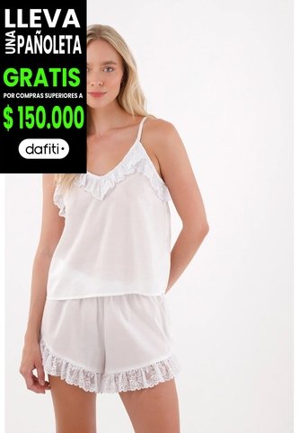 Tennis Pijama De Short Con Detalles De Encaje Blanca Para Mujer Tennis