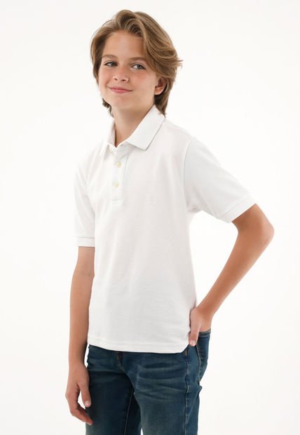 Polo Blanca Con Mini Raqueta Bordada Para Niño