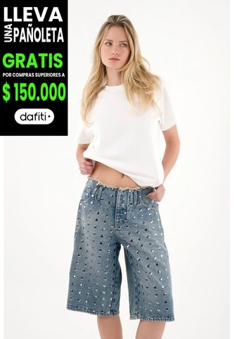 Tennis Bermuda Larga Con Taches Azul Para Mujer Tennis