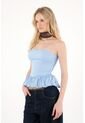 Tennis Camisa Strapless Con Ruedo Englobado Azul Para Mujer de Tennis