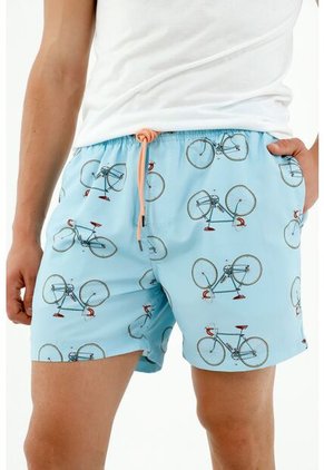 Pantaloneta De Baño De Hombre, Silueta Confort, Con Estampado De Bicicletas