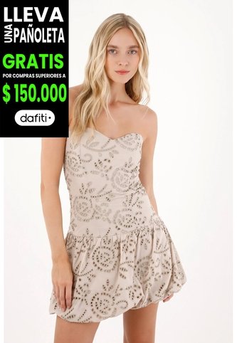 Tennis Vestido Corto Strapless En Ojalillo Gris Para Mujer Tennis