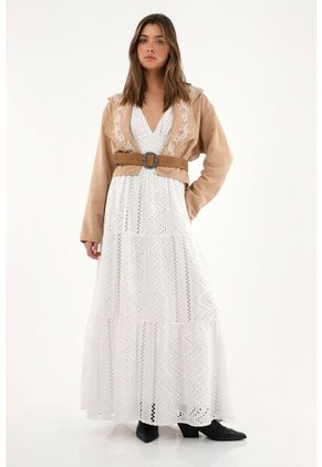 Abrigo Corto En 100% Lino Con Bordado Para Mujer