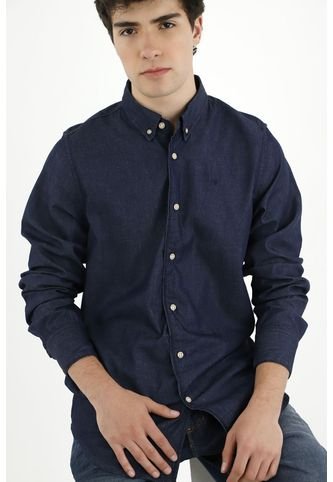 Camisa Azul Con Mini Bordado Para Hombre Tennis
